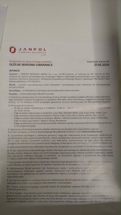 Materac Janpol fabryka materacy (jak nowy)