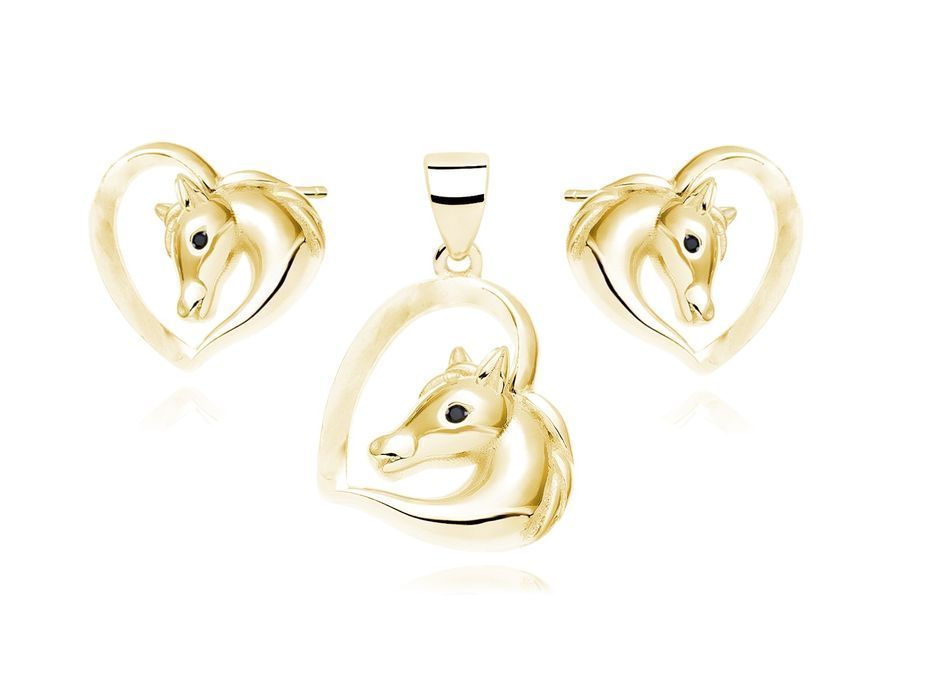 Pozłacany Srebrny Komplet Serce Heart Konik Horse Z1795Zg_B