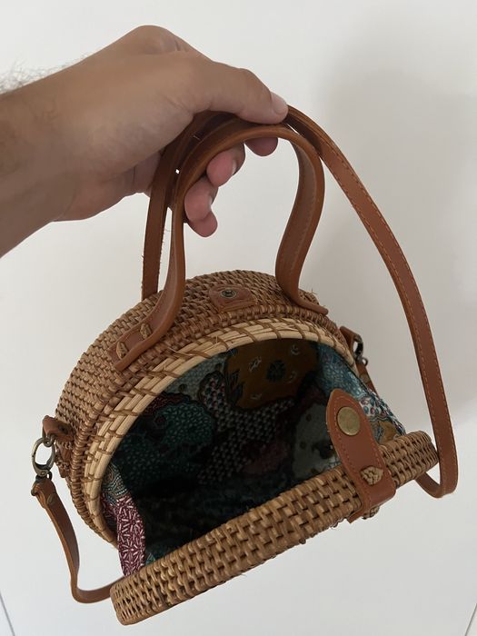 Mala bolsa mulher em vime feito à mão