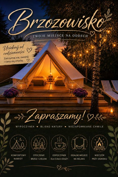 Brzozowisko. Glamping, namiot, Wiele, Kaszuby, balia, balia ogrodowa, jacuzzi, nocleg  na Kaszubach, jezioro Wielewskie. Nowość