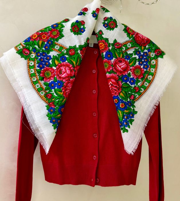 Українська хустка в квіти з вовни вінтажна велика шерстяной платок