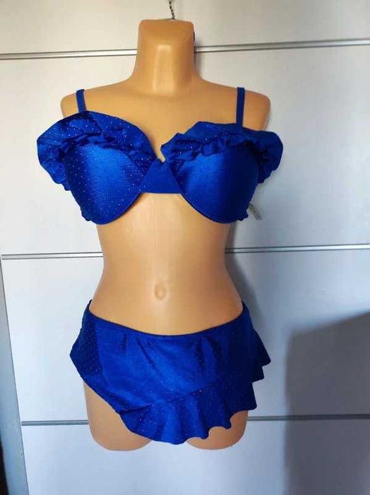 chabrowy strój kąpielowy z falbankami 2xl duży biust