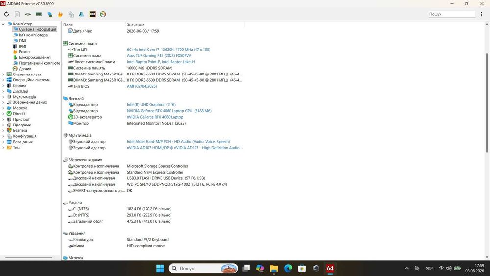 Asus TUF A15 FA507VV 15.6" 144Hz sRGB 100% Core i7-13620H 16/512 Гб SSD RTX 4060 8Гб 140Вт Ігровий , Гарантія