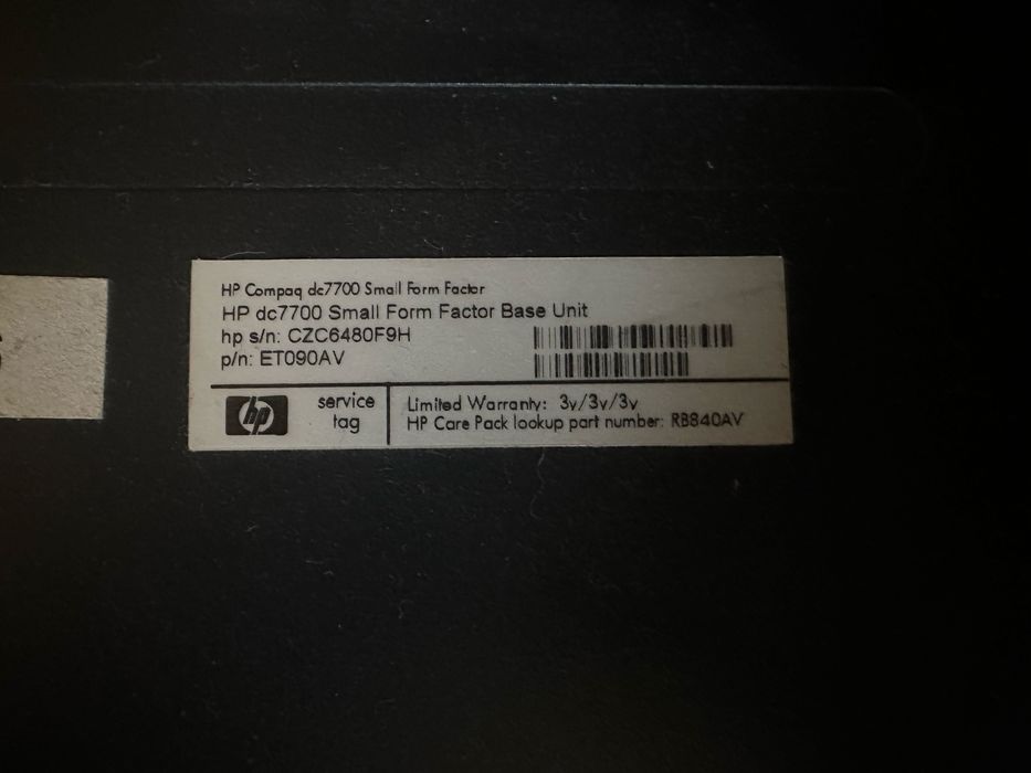 Hp compaq dc7700 small form factor