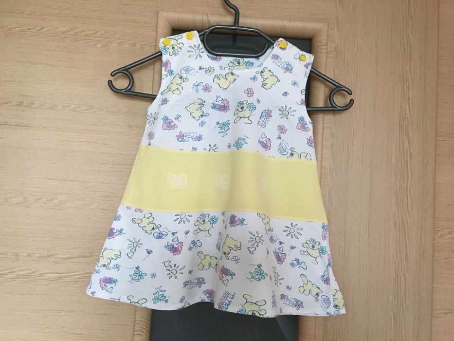 Sukienka letnia bez rękawów 100% bawełna biało-żółta w misie r. 74