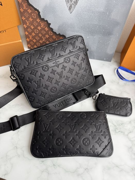 Сумка мужская черная 3в1 трио Louis Vuitton messenger Trio кожаная LV
