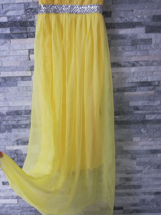 Żółta zwiewna długa sukienka, kanarkowa suknia na wesele, lato rozm S