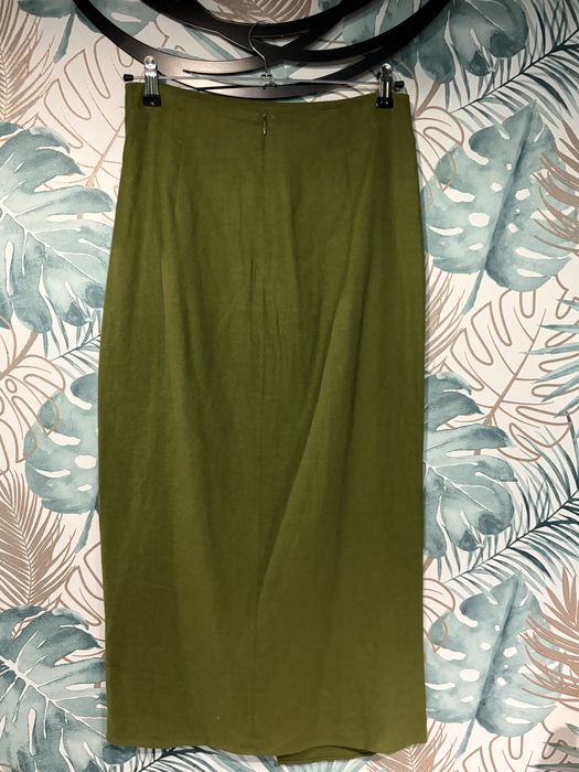 Спідниця Zara, зелена спідниця, лляна спідниця