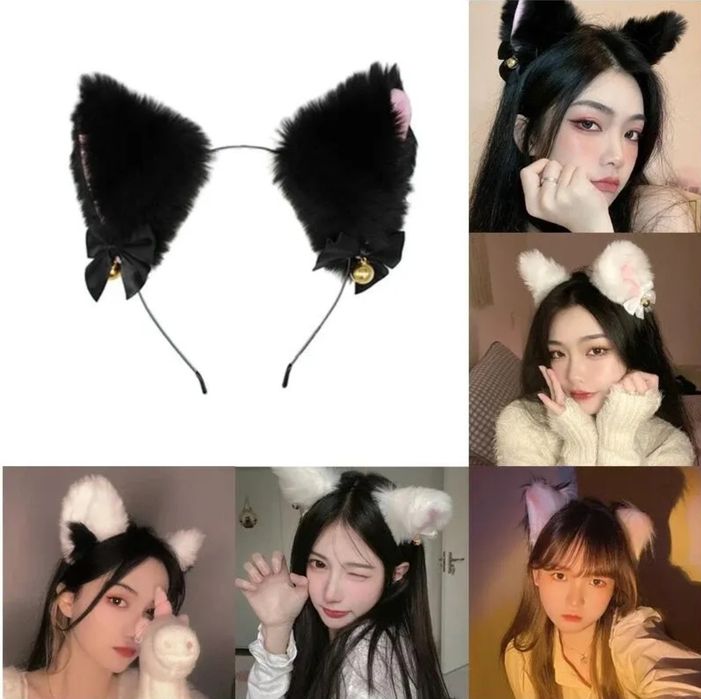 2шт набор обруч с ушками кошка звоночки квадробики