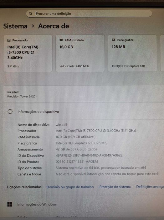 Computador DELL I5/ 16GB / M.2 250GB + 320GB HDD / Grafica Nvidia P1000 / W11 Pro