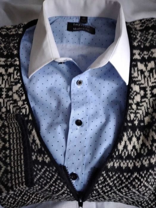 Elagancka błękitna koszula męska R44 (176-182cm) niebieska