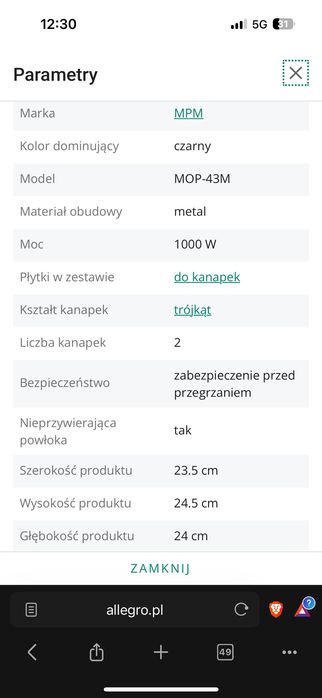 Opiekacz 3w1 MPM mop-43M czarny 1000w