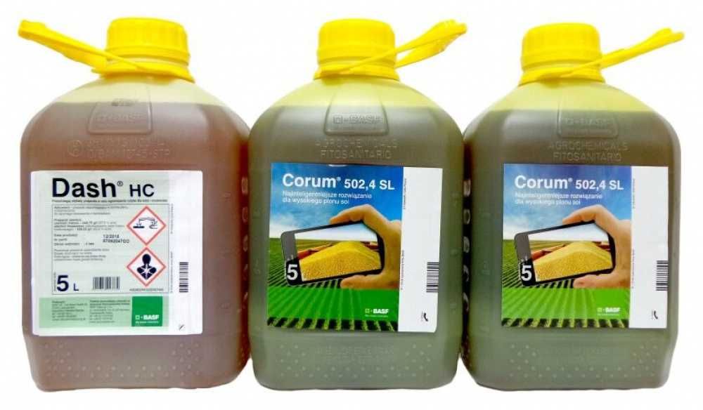 CORUM 502,4SL 2x5l + DASH 5l na chwasty w soi koniczynie