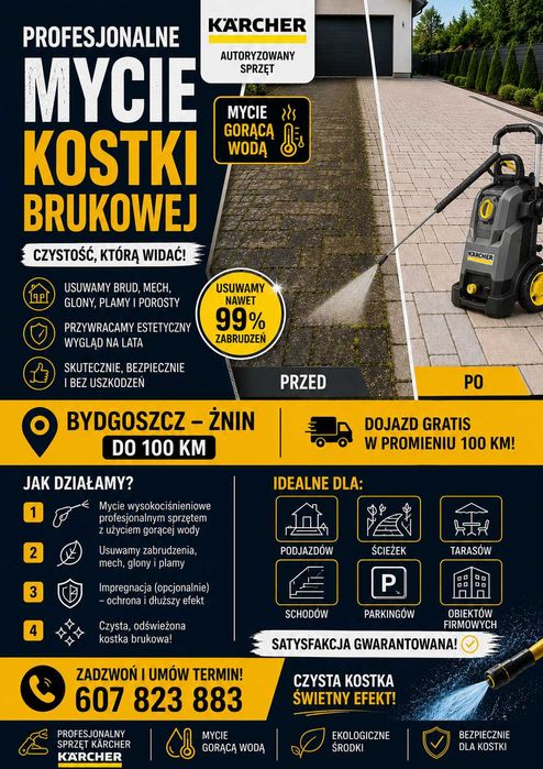Profesjonalne mycie kostki brukowej, płyt tarasowych, elewacji