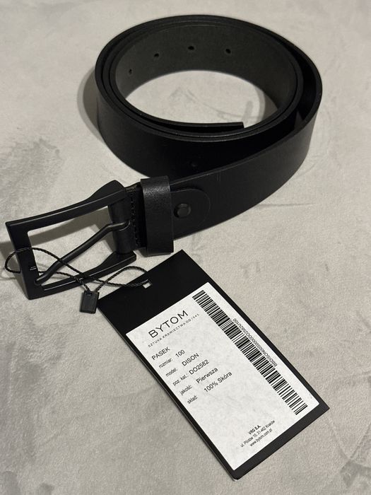 Skórzany nowy pasek 100cm z czarną klamrą