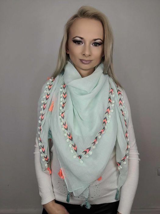 Szal MIĘTOWY chusta wiosenna w stylu BOHO