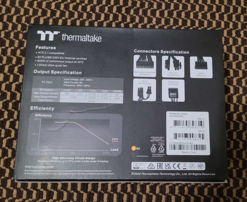 блок живлення Thermaltake Hamburg 650W ATX3.1