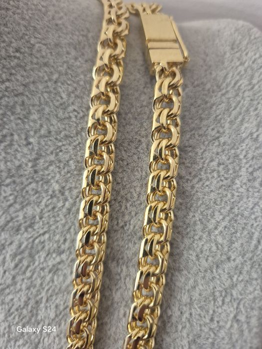Srebny pozłacany łańcuszek galibardi soczewka  73 gram  60 cm