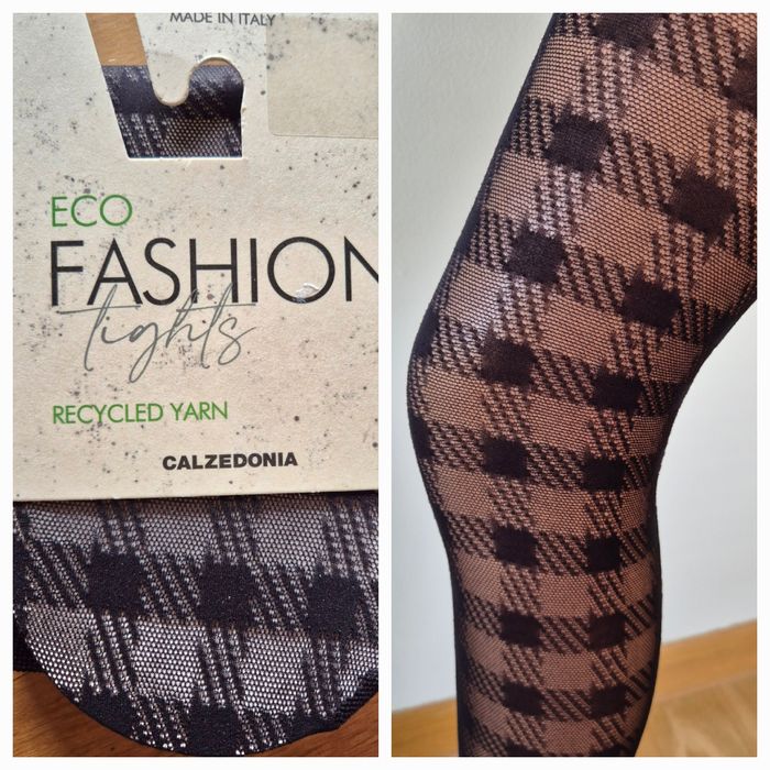 Rajstopy Calzedonia s/m m/l czarne w kratę kratka 30 den