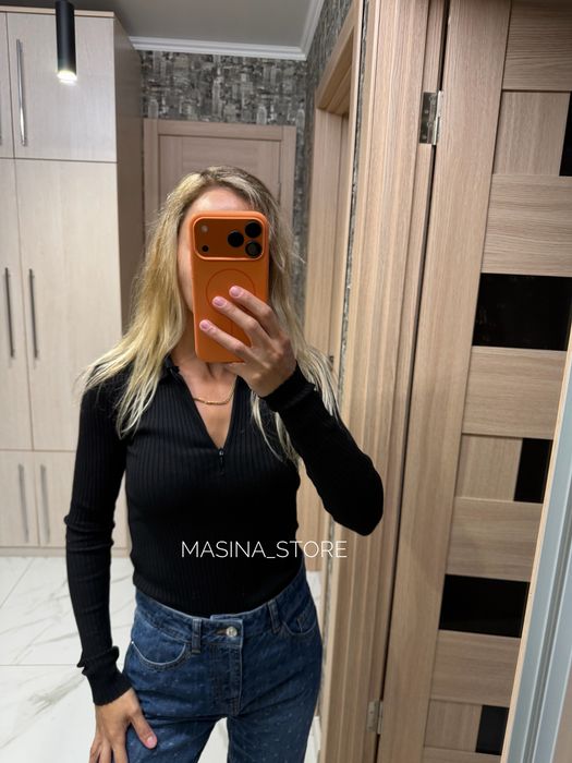 Лонгслів лонг поло Zara рубчик чорний на змійці S оригінал