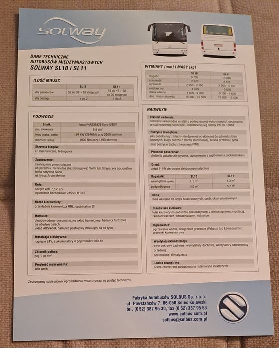 Prospekt autobus Solbus Solway SL10 SL11