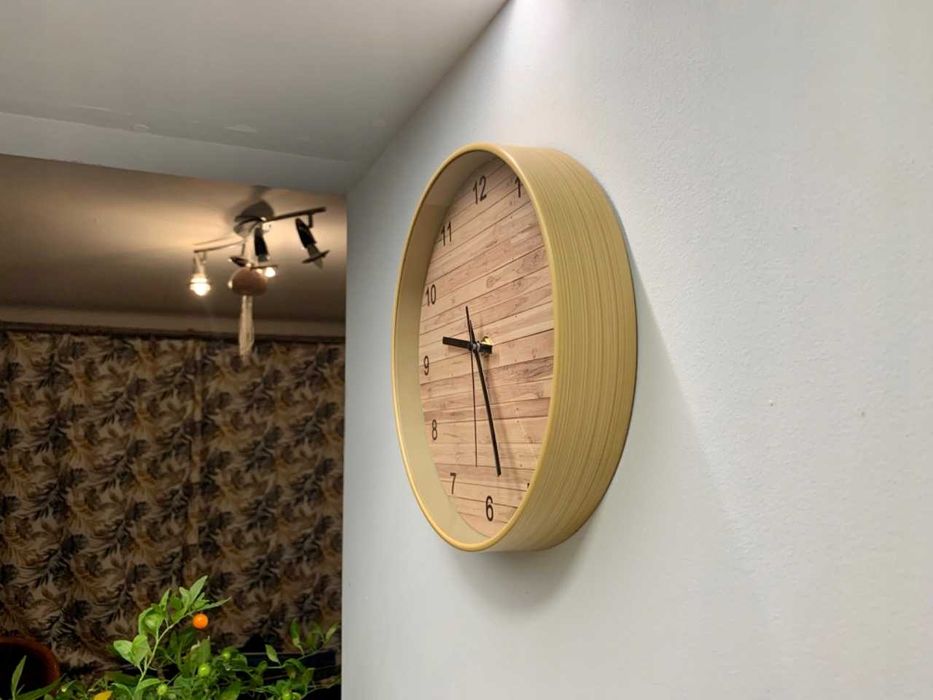 Drewniany Zegar Beżowy Cichy Zegar Ścienny Drewno 25Cm Minimalistyczny