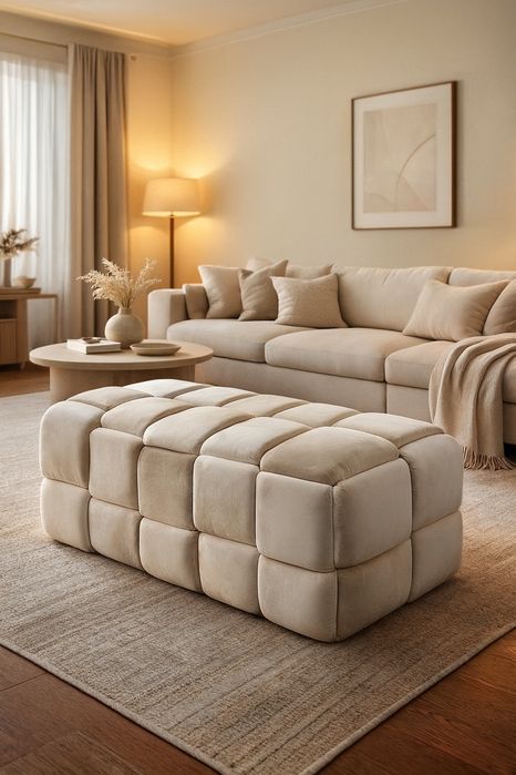 Pufa siedzisko ławka FABERO beżowa elegancka nowa