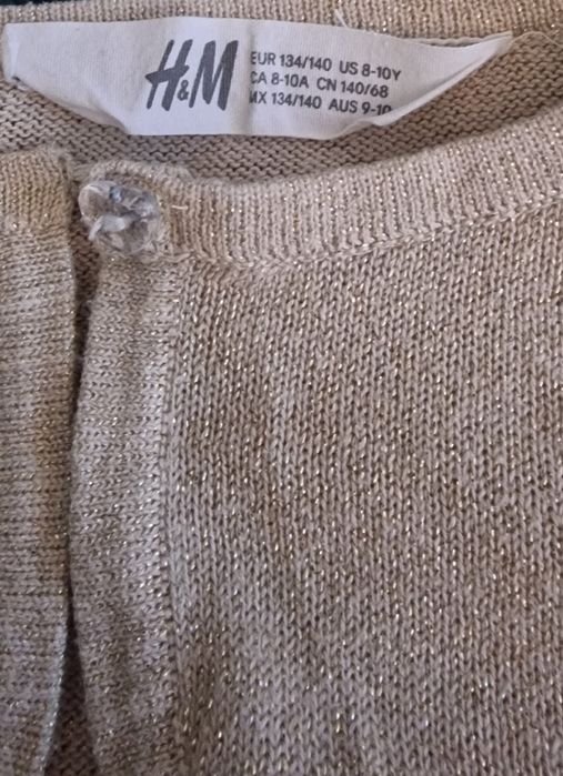 Bolerko sweterek złoty dziewczęcy H&M 134 140