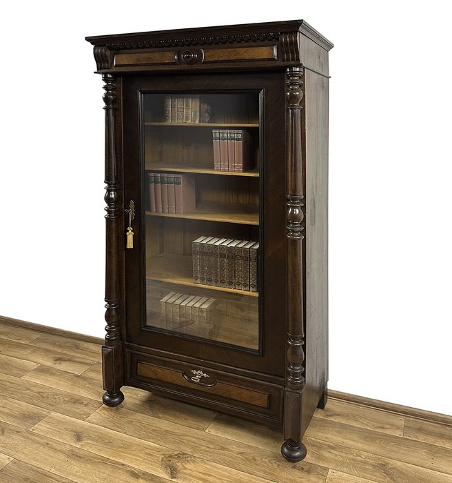 WITRYNA BIBLIOTEKA z kolumnami XIX w. antyk, szuflada