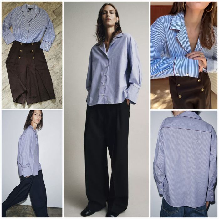 Zara дуже крута сорочка в смужку з контрастним кантом. 100% бавовна.