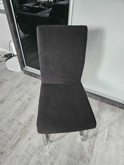 Pokrowce na krzesła komplet czarne żakardowe kratka 4 szt