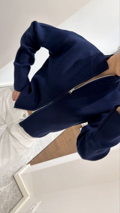 Джемпер темно-синій на подвійній блискавці, синій кардиган на блискавці, синя зіпка, темно-синій кардиган на замку, кофта на замку