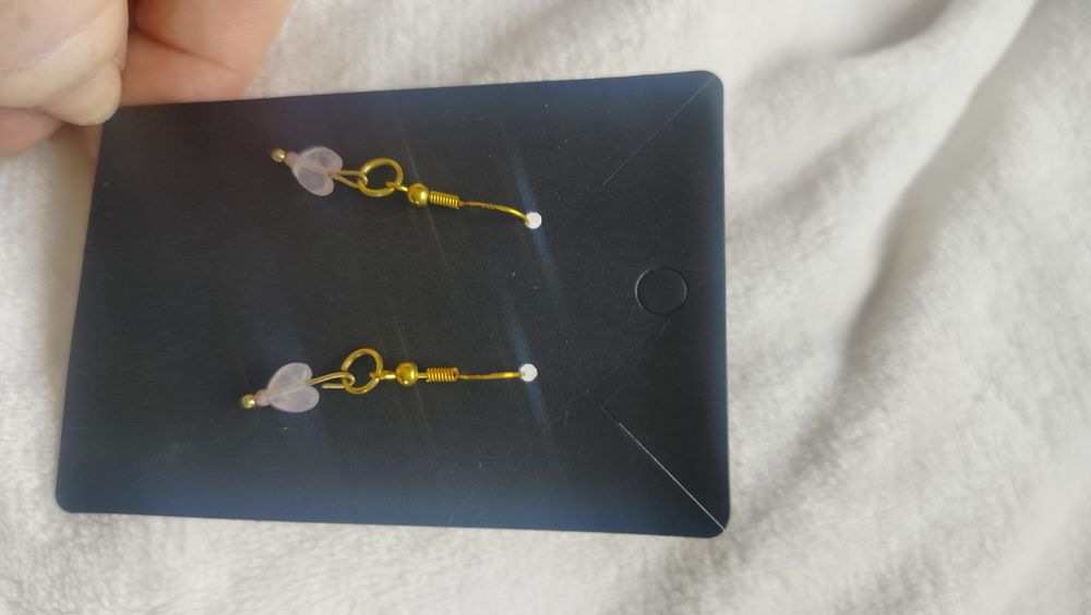 Kolczyki handmade srebro pozłacane serca kwarc różowy spinel kamień