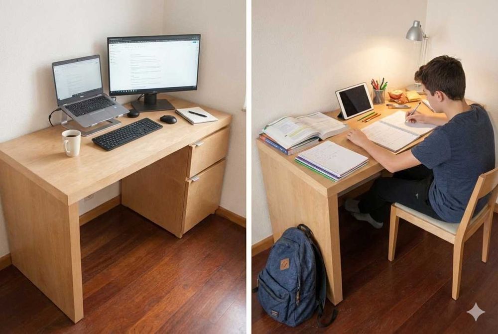 Secretária IKEA em madeira clara com 2 gavetas | Escritório / Estudo