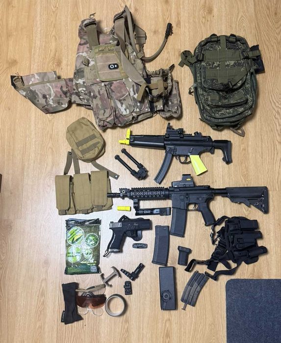 Conjunto Airsoft Completo – Réplicas + Colete + Mochila + Acessórios