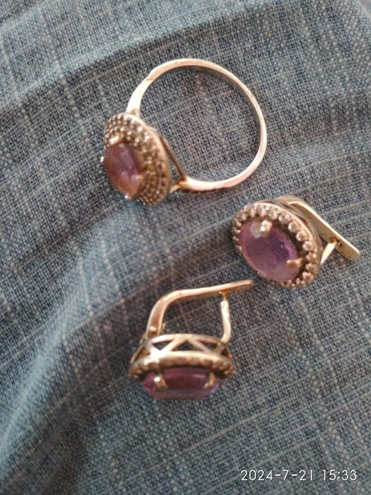 Винтажные кольцо и серьги из серебра 925 пр.