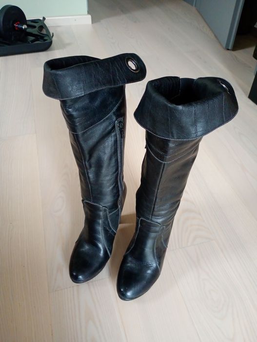 Obuwie damskie kozaki wysokie czarne rozmiar 36 skóra naturalna