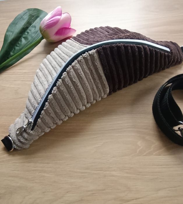 Nerka torebka saszetka beżowo-brązowa patchwork handmade