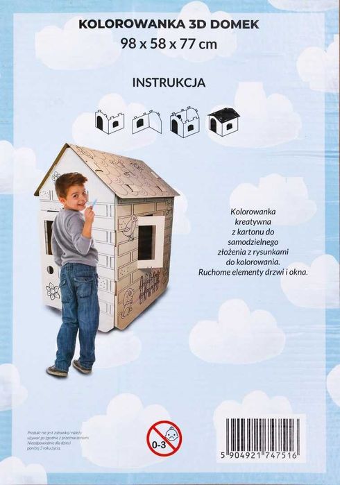 Kartonowy  Domek XXL z końmi kolorowanka 3D dla dzieci ogrodowy