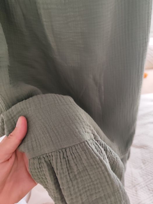 Muślinowa nowa sukienka khaki lato plaża wiązana uniwersalna