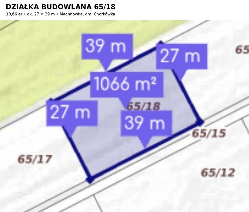 Działka budowlana 10,67 ar z WZ | Machnówka | Chorkówka