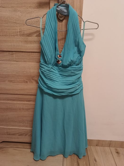 Damska turkusowa sukienka ślub wesele impreza party 34/XS