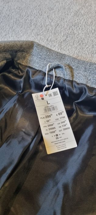 Męski klasyczny szary płaszcz Reserved  rozmiar L nowy