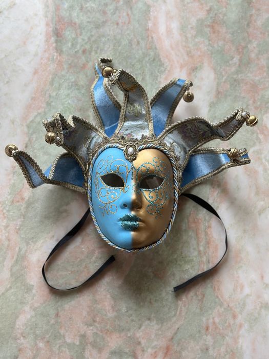sylwestrowa MASKA WENECKA niebieska, oryg. z Włoch, ręcznie malowana