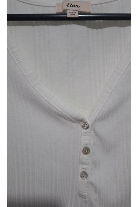 Longsleeve damski Etam, Biały, Prążkowany, Guziki, Dekolt V, Rozmiar S