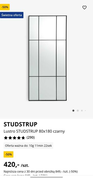 Lustro wymiary 80x180cm