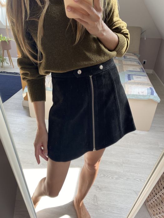 Spódnica skórzana Topshop xs 34 czarna trapezowa mini skóra z zamkiem