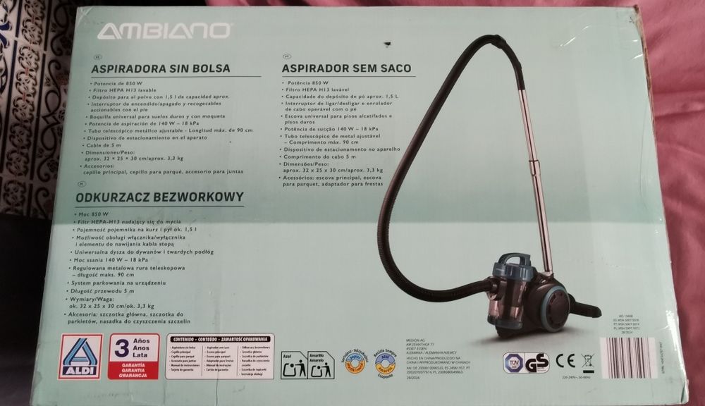 Aspirador sem saco Ambiano 850w NOVO