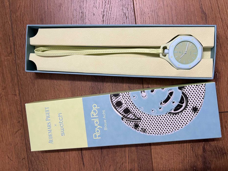 Kultowy Royal Pop Swatch x AP Blaue Acht SSX03L101N– limonkowo-niebieski hit, Nivachron