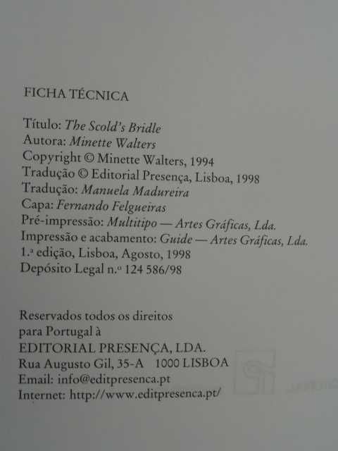 A Máscara de Desonra de Minette Walters - 1ª Edição
